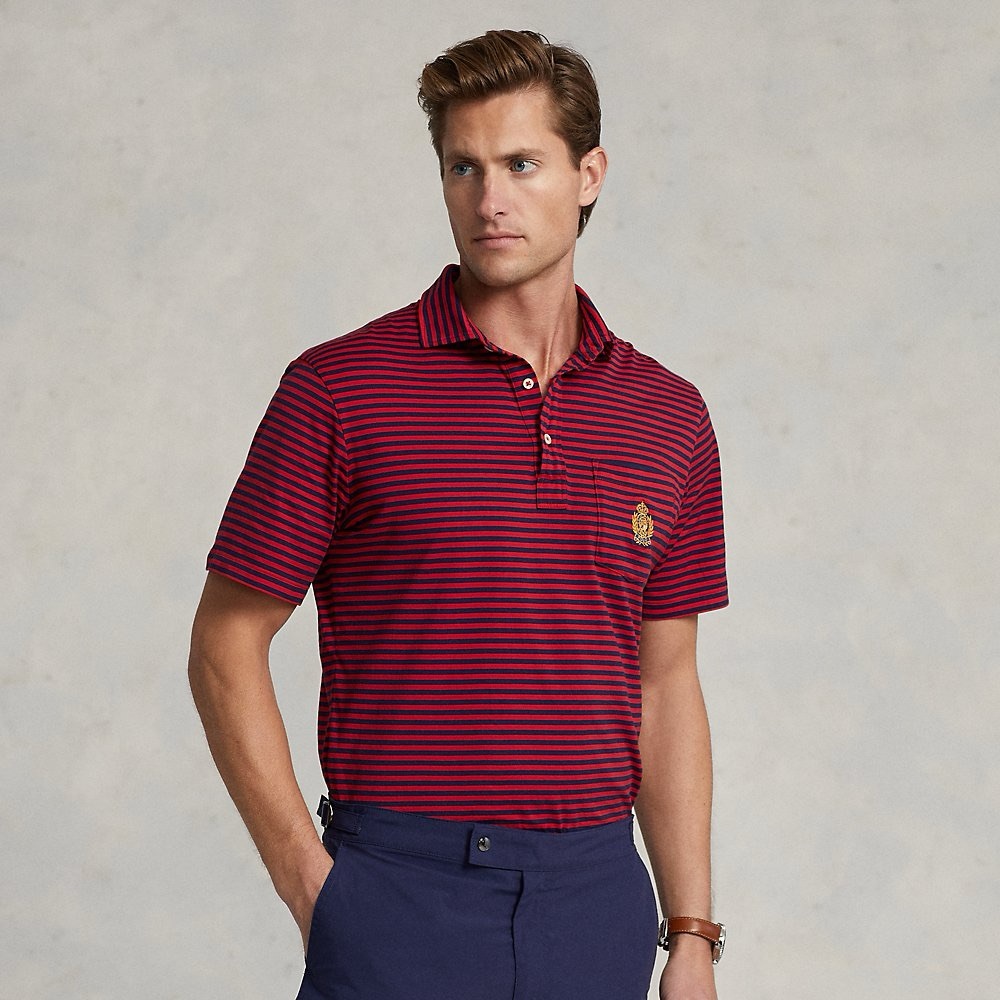 NWT POLO RALPH LAUREN‎ CLASSIC FIT RED/NVY Stripe Polo Crest Lisle Polo Shirt L